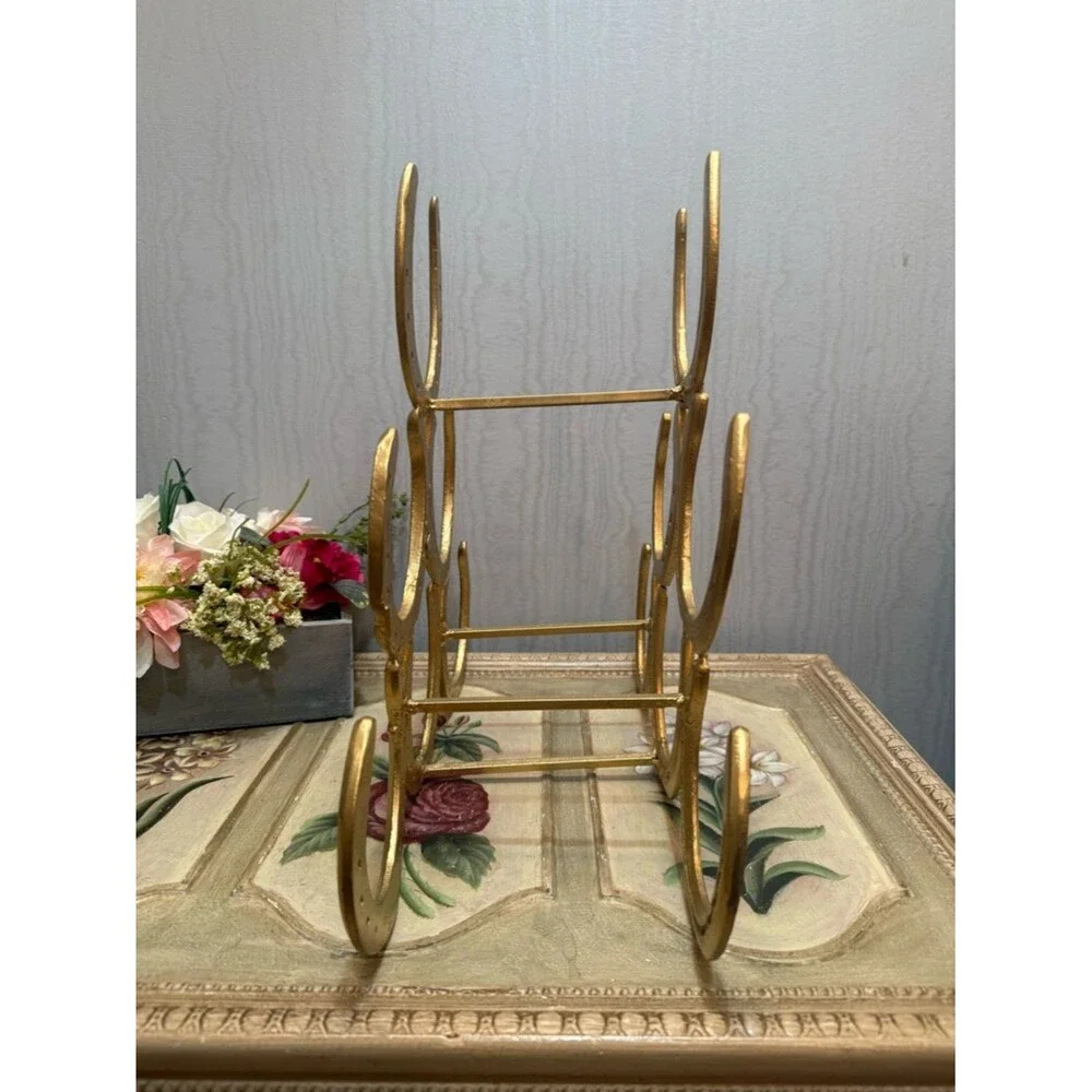Rare Handmade Genuine Horseshoe Wine Rack Heavy Duty Six Holders Gold Color